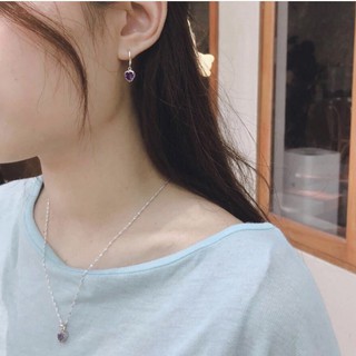 Winterwinter Jewelry Silver925 : เครื่องประดับเงินแท้ เงินแท้925 ต่างหูห่วงรูปหัวใจ พลอยแท้ ใส่แล้วน่ารักไม่เหมือนใคร