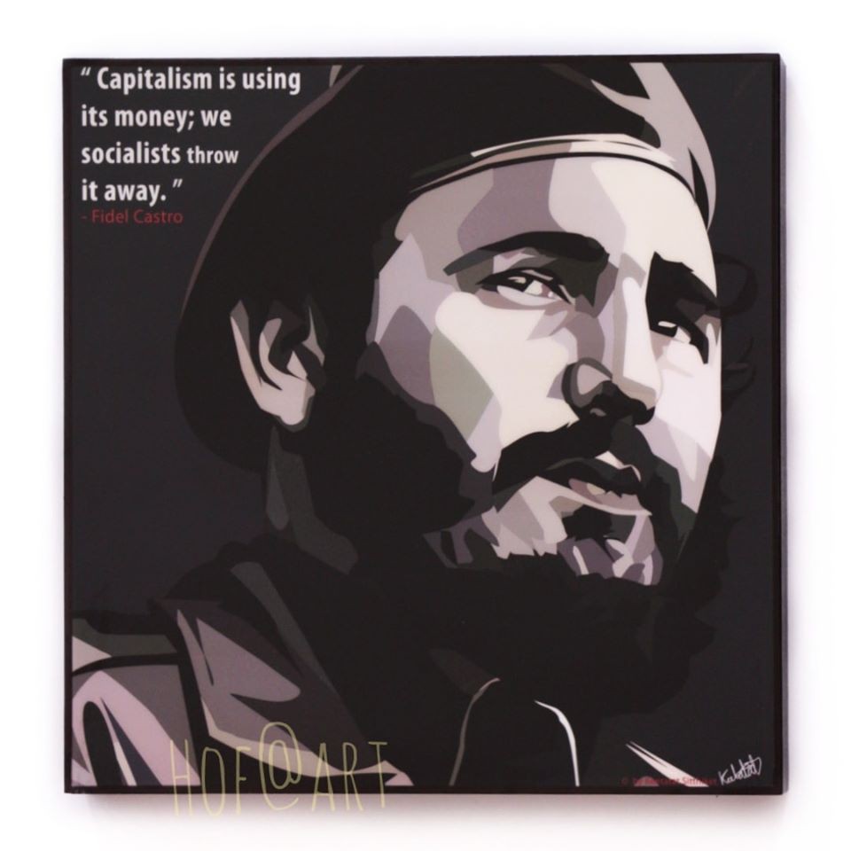 Fidel Castro ฟิเดล คาสโตร นักปฏิวัติ นักการเมือง คิวบา รูปภาพ​ติด​ผนัง ​pop​ art กรอบรูป แต่งบ้าน ขอ