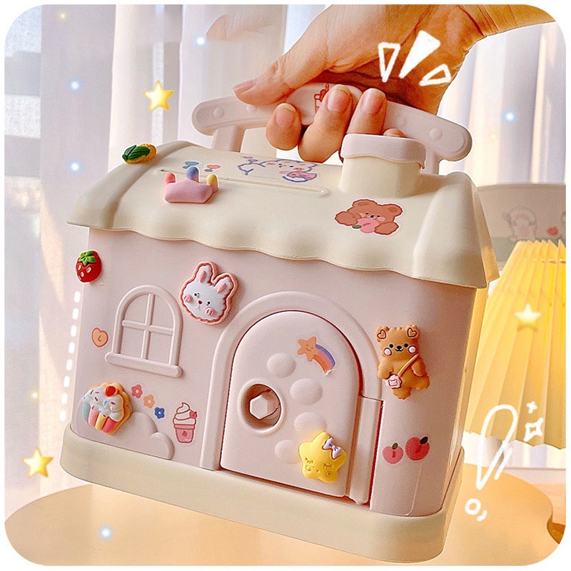 บ้านออมสิน กระปุกออมสินรูปบ้าน กระปุกออมสินน่ารัก บ้านจิ๋วออมเงิน บ้านจิ๋วเก็บเงิน🏠แถมสติกเกอร์+สติกเกอร์ 3D