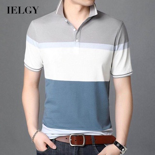 Ielgy เสื้อโปโล แขนสั้น ลายทาง ลําลอง สําหรับผู้ชาย