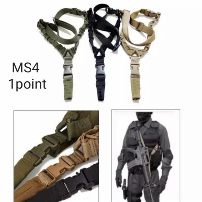 Hitam Ms4 Weapon Sling Strap/Ms4 1Point Weapon Strap/Ms4 Sling Strap - สีดํา