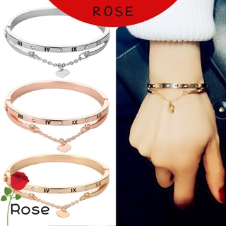 Rose สร้อยข้อมือสแตนเลสรูปหัวใจสําหรับผู้หญิง