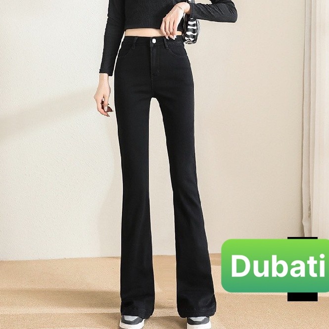 กางเกงยีนส์ผู้หญิงใน FLARE TUBE LONG RIBBED HIGH WAIST BUTT ENHANCEMENT HIGH SHAPE JADE คุณภาพสูงสไตล์ VIP - DUBATFASHION