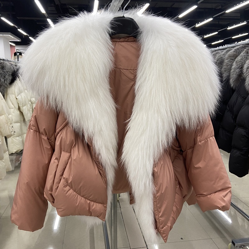 2022 Women Winter Down Coat With Real Fur Collar Trim Thick Warm Female