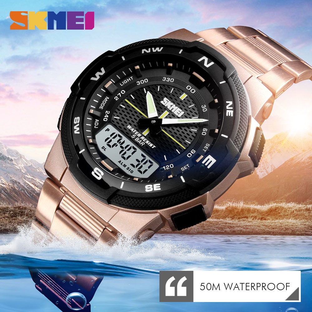 SKMEI นาฬิกาข้อมือ สแตนเลส จอแสดงผลเเบบคู่ กันน้ำ สำหรับผู้ชาย ราคา ถูกที่สุด ดีลบีเคเค แกลเลอรีภาพที่ 5