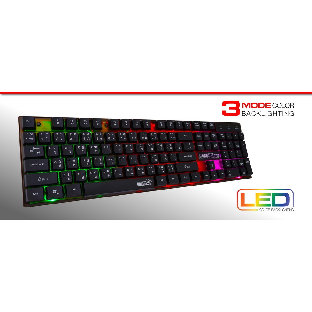 คีย์บอร์ด SIGNO KB712 Illuminated Standard Keyboard LED Light 3 Mode
