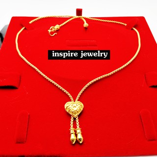 Inspire Jewelry ,สร้อยคอทองลายบล็อคขนาดเส้นบาทนึง ต่อลายหัวใจแบบร้านทอง ตามแบบ ยาว 18 นิ้ว ปราณีตมาก งานแฟชั่น สีทอง