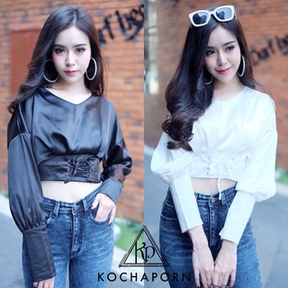 KOCHAPORN" เสื้อแขนยาวผ้าลื่นสม็อคหลัง เรียบหรูดูดี