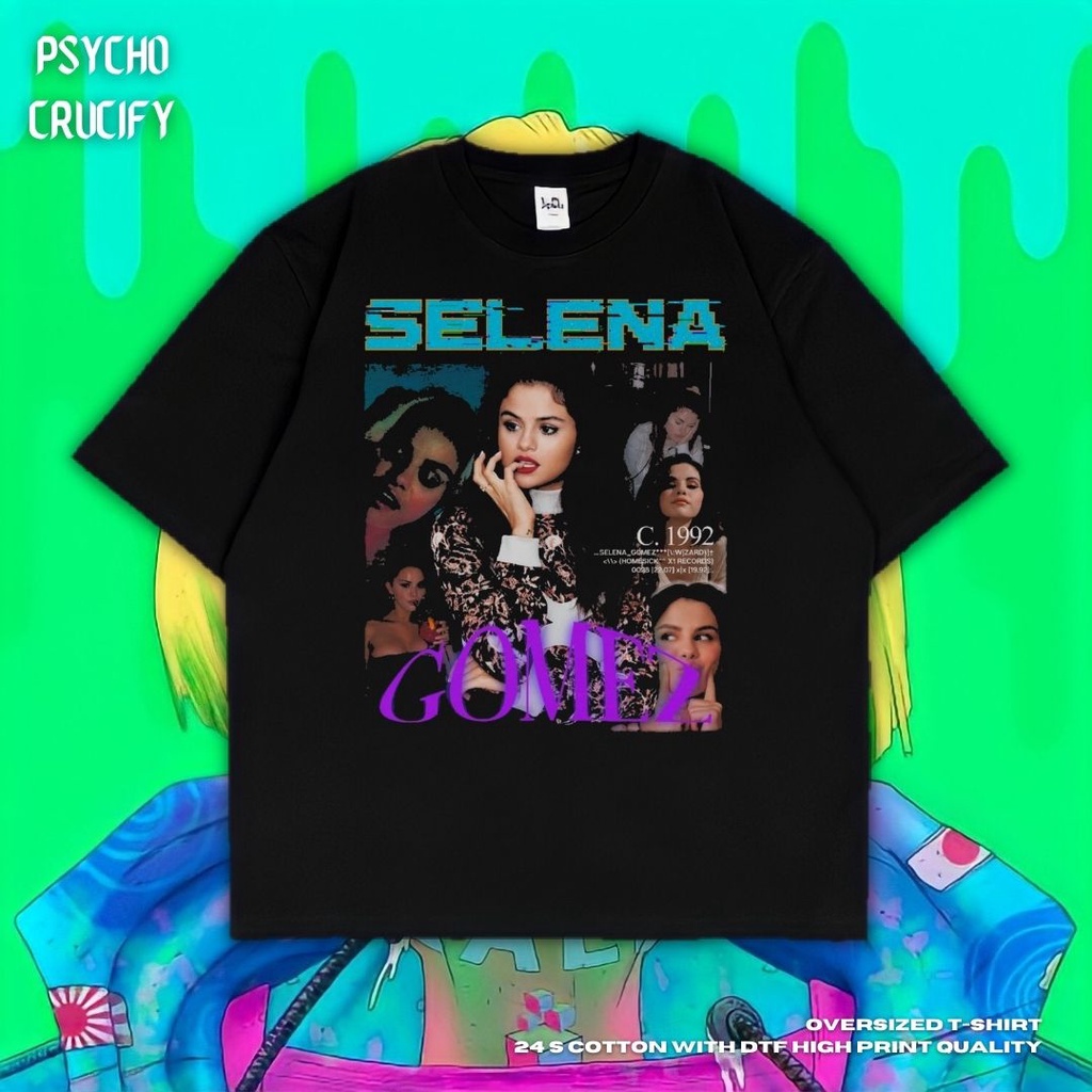 เสื้อยืด ขนาดใหญ่ พิมพ์ลาย Psycho Crucify "Selena Gomez" | สีดํา | สีเทาเข้ม | เสื้อยืด พิมพ์ลาย Sel