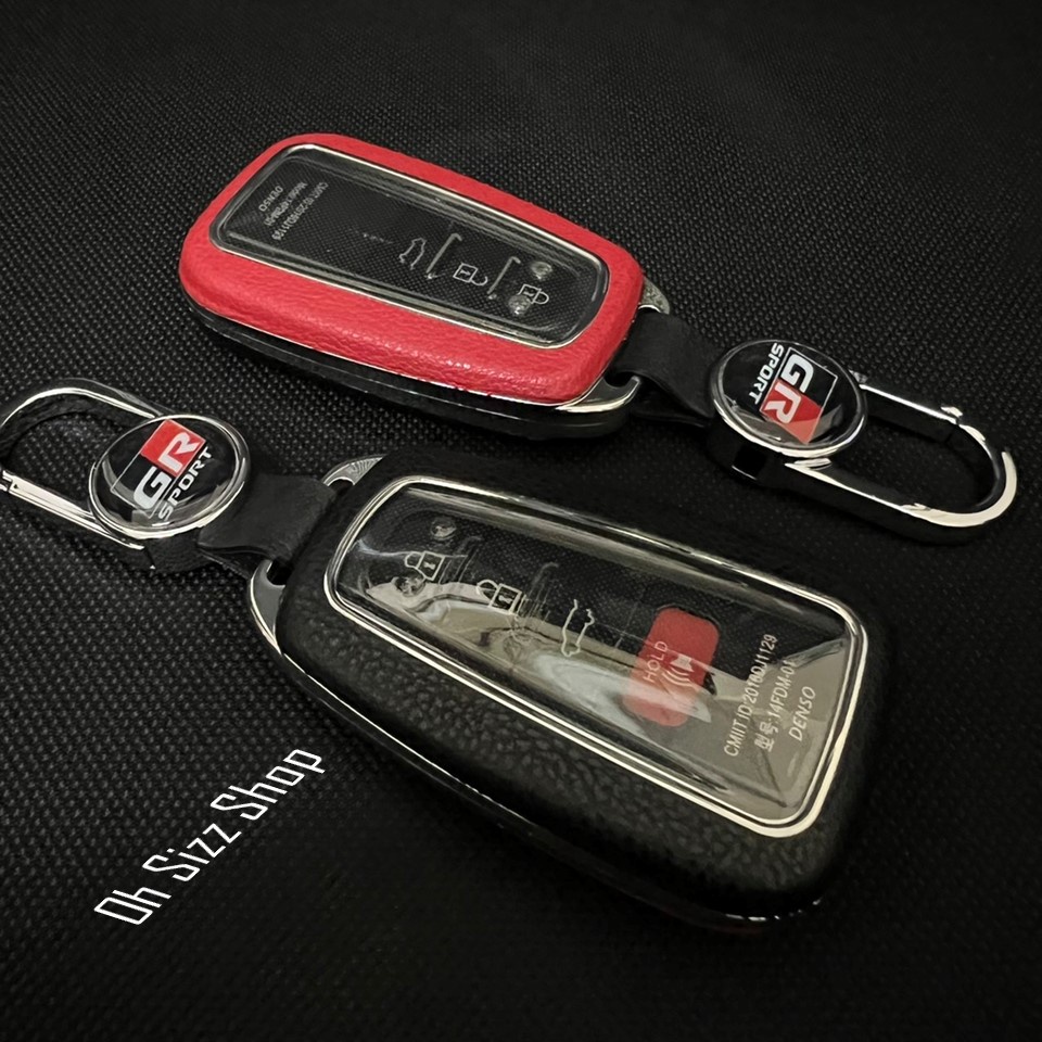 เคสรีโมทดำแดง GR รถ Toyota Cross Altis Camry CHR  GR Sports  หุ้มหนังสีพาสเทล ด้านหน้าปุ่มกดและด้านห