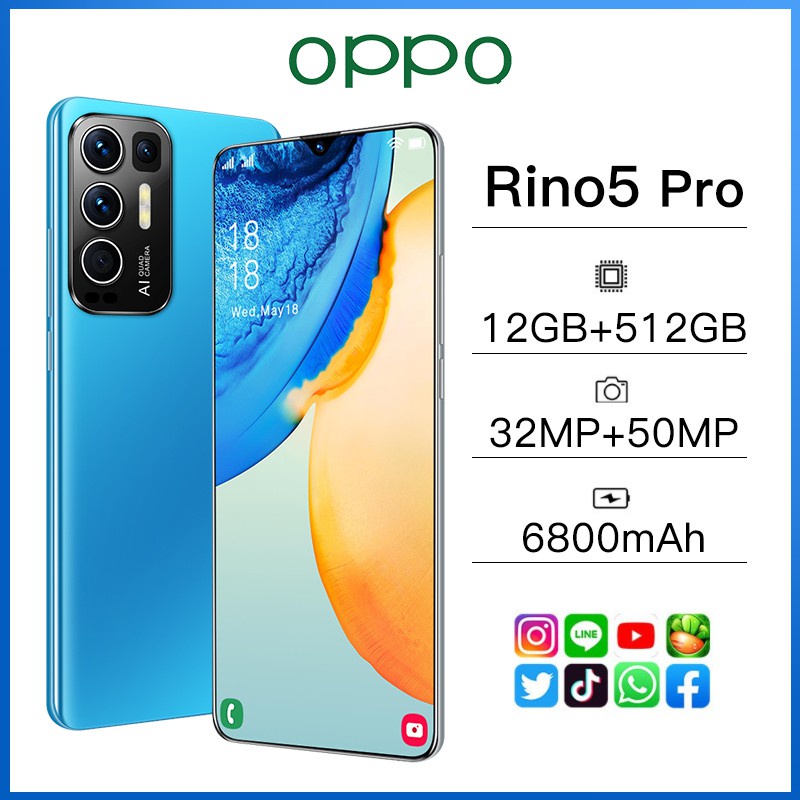 FH โทรศัพท์ OPPO Rino5 Pro โทรศัพท์มือถือราคาถูก 6.7 นิ้ว โทรศัพท์จอใหญ่ 12+512G สมาร์ทโฟน 5G Android โทรศัพท เมณูภาษาไท
