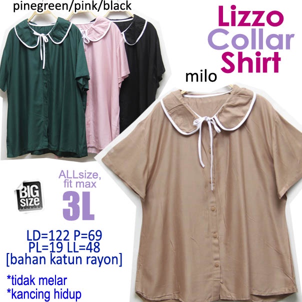 KEMEJA LD 122, LIZZO COLLAR SHIRT 3L, เสื้อ JUMBO ผู้หญิง, เสื้อ BIGSIZE ของผู้หญิง, เสื้อ JUMBO TOP