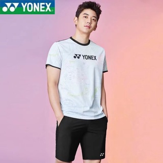 Yonex เสื้อผ้าแบดมินตัน เกาหลี ผู้ชายและผู้หญิง แห้งเร็ว แขนสั้น คู่รัก ซับเหงื่อ ชุดกีฬาเทนนิส