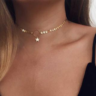 Korean Accessories New Fashion Gold Star Choker Necklace Delicate Trendy Necklace Women Gold Coin Necklace  Gift