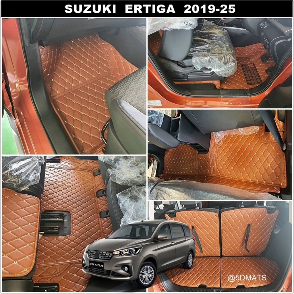 พรมปูพื้นรถยนต์ 6D SUZUKI ERTIGA 2019-25 พรม6D QJ VIP หนาพิเศษ สีน้ำตาล เต็มคัน
