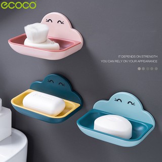 Ecoco กล่องสบู่ห้องน้ำ ที่วางสบู่ก้อน ชั้นวางสบู่ ลายก้อนเมฆ กล่องวางสบู่2ชั้น แบบติดผนัง