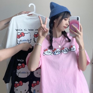 เสื้อยืด ลาย Sanrio Hello Kitty เสื้อ Oversize เสื้อยืดผู้หญิง 🖤🤍💗 เสื้อยืดFreesize ฟรีไซส์