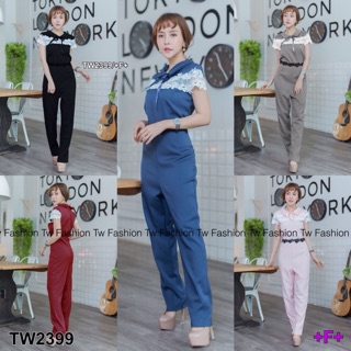 (2399) Jumpsuit ขายาวช่วงอกเป็นลายลูกไม้