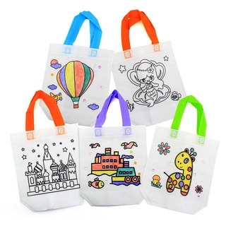 กระเป๋าผ้าระบายสีพร้อมสีระบาย 6 แท่ง  graffiti bag