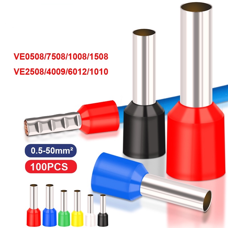 ขั้วต่อสายไฟ E0508 E7508 E1008 E1508 E2508 100 ชิ้น