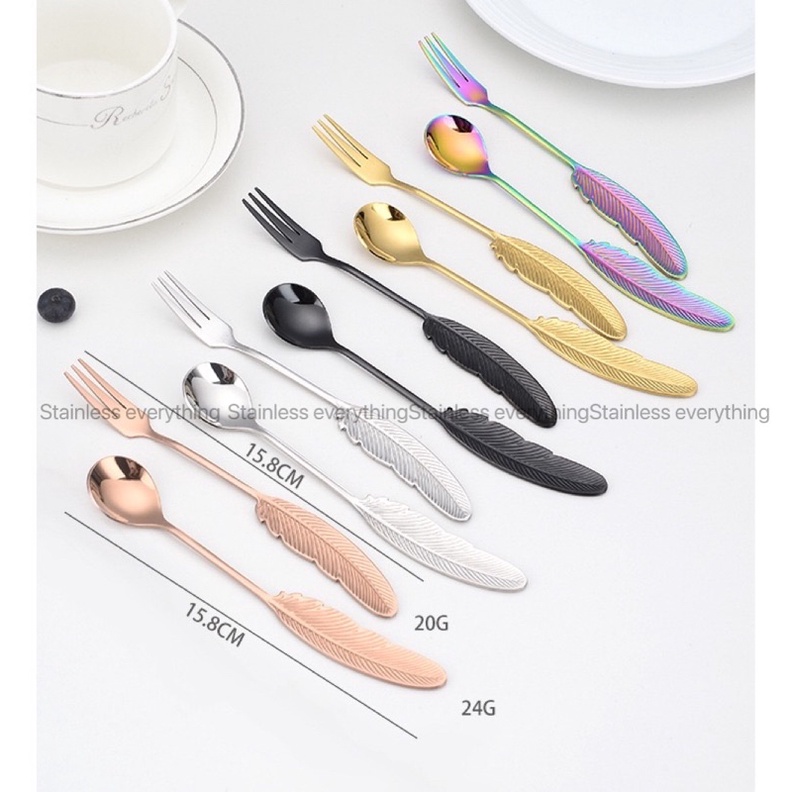 ช้อน+ส้อมกาแฟสแตนเลส(ปลายขนนก🪶) - รูปที่ 2