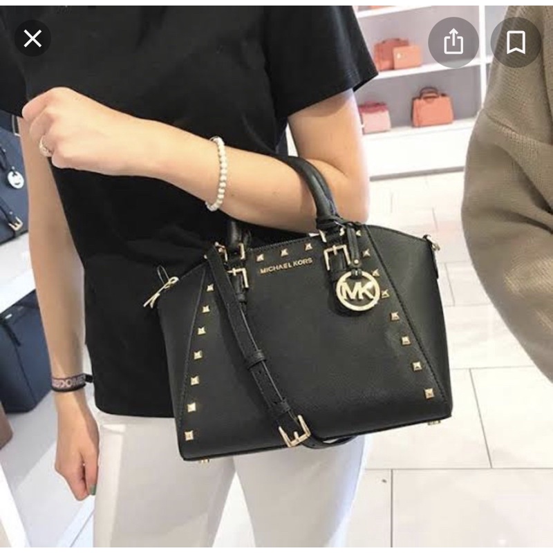 🎀 (สด-ผ่อน) กระเป๋าสะพายสีดำ Michael Kors Ciara MD Messenger Leather Handbag PEARL BLACK 35S8SC6M2L 35T8gc6m2l