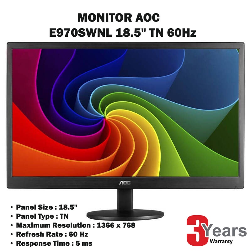 Monitor LED AOC 18.5” รุ่น E970SWNLMONITOR (จอมอนิเตอร์) AOC E970SWNL 18.5" TNDisplay Size Detail 18.5" Panel Type TN Re