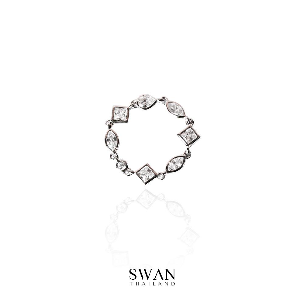 [ส่งด่วนฟรี]SWAN - Multi shape ring แหวนเงินแท้ ฝังเพชรคิวบิกเซอร์โคเนีย cubic zirconia