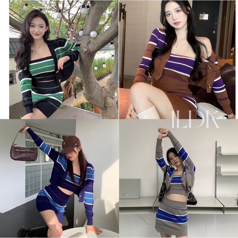 1LDK พร้อมส่ง ชุดเซ็ต เสื้อคลุมแขนยาว+เกาะอก+กระโปรง สุดคิวท์ สไตล์เกาหลี(8772)