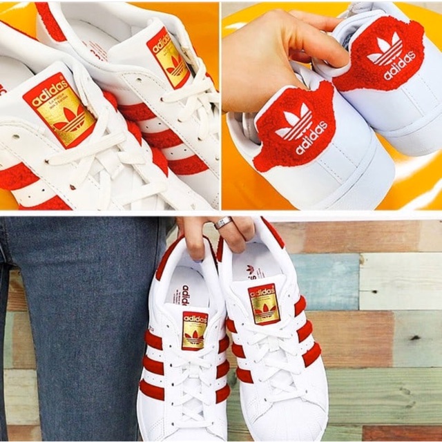 รองเท้า Adidas Superstar แท้ มือสอง แถบขนสีแดง รุ่นหายาก