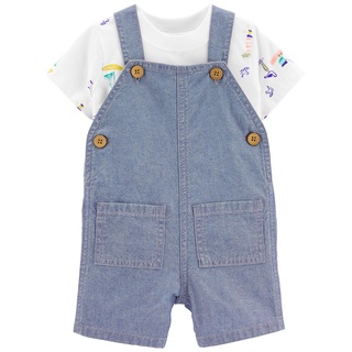 Carters Short Overalls+T Shirt 2Pc Blue L8 คาร์เตอร์เสื้อผ้าชุดเซทเอี๊ยมผ้าพร้อมเสื้อ