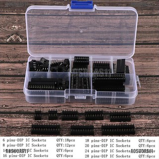 [AOSUOAS11] ชุดซ็อกเก็ตบัดกรี IC DIP 6 8 14 16 18 20 24 28 66 ชิ้น ต่อกล่อง