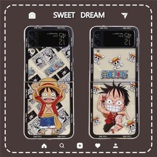 เคสโทรศัพท์มือถือ PC แข็ง แบบใส ลายการ์ตูนลูฟี่ One Piece น่ารัก สําหรับ Samsung galaxy Z Flip3 5g galaxy ZFLIP3 Z FLIP 3 ZFLIP 4 5g