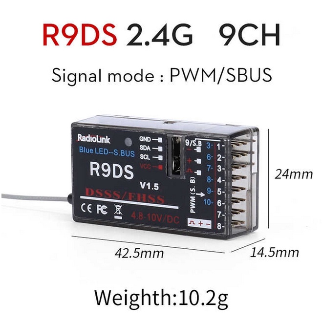 [รีซีฟ] Radiolink R9DS 2.4GHz RC Receiver 10CH SBUS/สัญญาณ PWM DSSS/FHSS Spectrum ใช้งานร่วมกับ AT9/