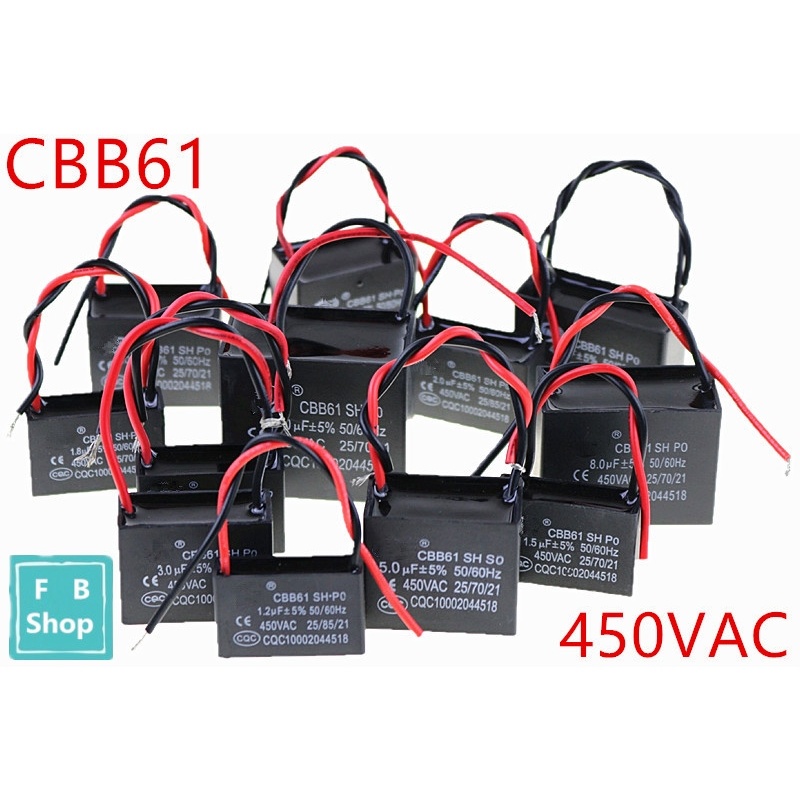 1uF 1.2uF 1.5uF CBB61 1.8uF 2uF 2.5uF 3uF 3.5uF 4uF 4.5uF 450VAC เริ่มต้นความจุ AC พัดลมตัวเก็บประจุ