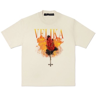 เสื้อยืดผ้าฝ้ายพิมพ์ลายแฟชั่น Velika™ | Sinner’s Prayer tee [Beige]