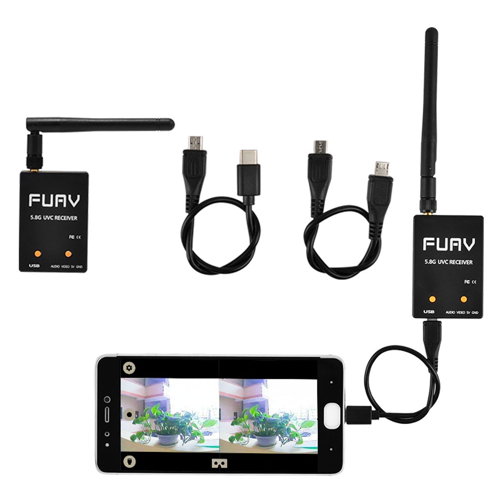 Hj FUAV UVC OTG 5.8G 150CH ช่องสัญญาณเสียงวิดีโอ FPV รับสัญญาณ Android สมาร์ทโฟน สําหรับโดรน ควอดคอป