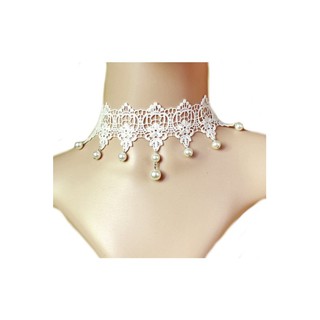 TANITTgems Vintage White Pearls French Lace Bridal Necklace