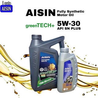 AISIN Fully Synthetic 5W-30 Green TECH+ API SN PLUS 4+1 ลิตร ไอซิน น้ำมันเครื่องยนต์เบนซิน สังเคราะห์แท้ 100%