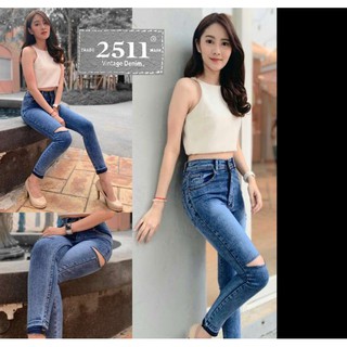 [ถูกที่สุด] Saza Shop 2511 Vintage Jeans กางเกงยีนส์ผู้หญิง กางเกงยีนส์ ผญ ยีนส์เอวสูง ผ้าสลาฟ