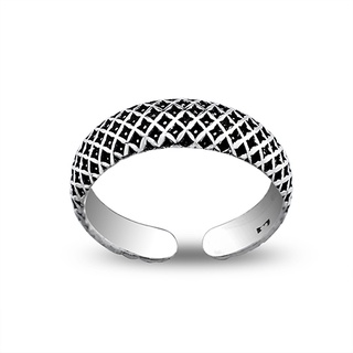 Silver thai Silver Criss Cross Pattern Oxidized Toe Ring แหวนนิ้วเท้าออกซิไดซ์แบบกากบาท