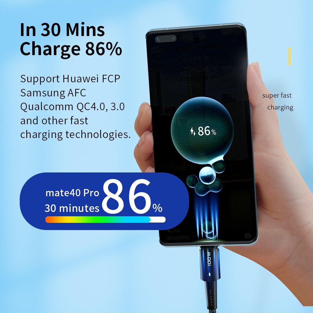Essager Type-C สายชาร์จเร็ว PD100W 60W สําหรับโทรศัพท์ Xiaomi Samsung Android สายชาร์จเร็ว - ภาพย่อย 5