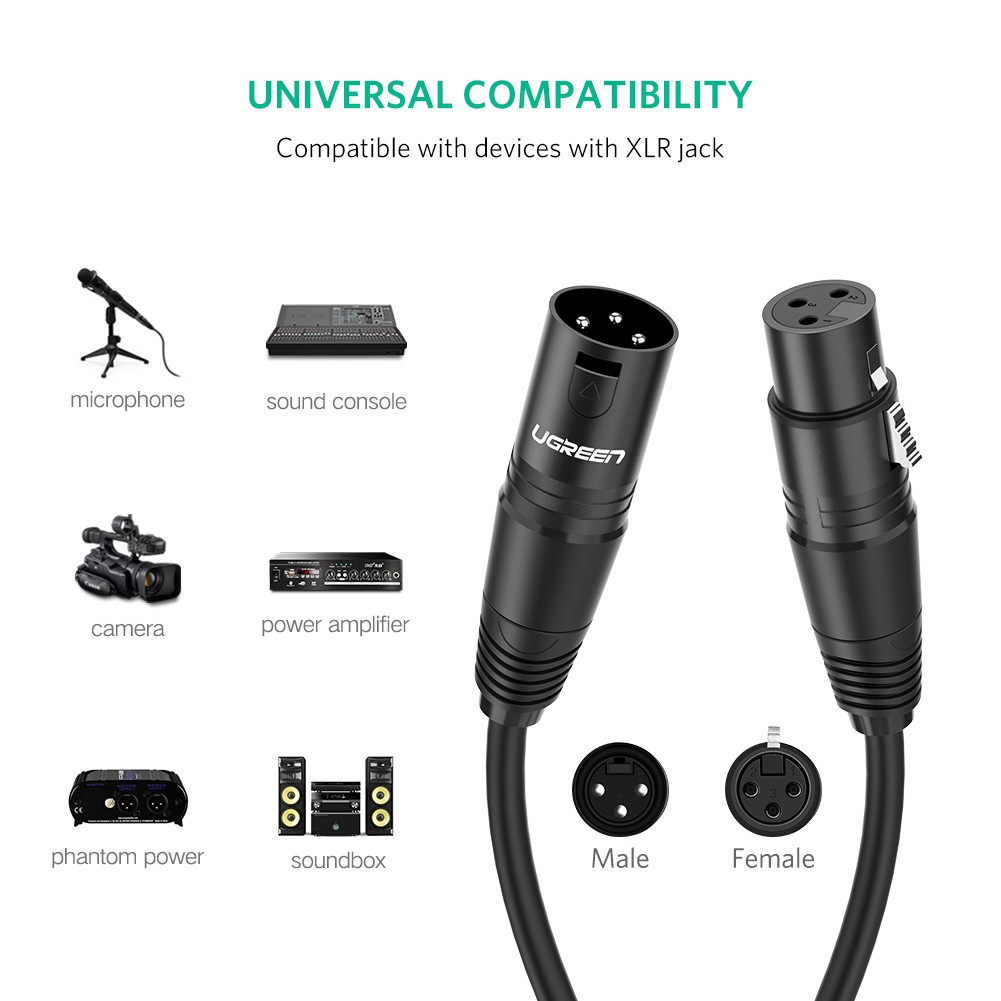 UGREEN สายต่อไมโครโฟน Cannon Audio Extension Cable ความยาว 2M/5M XLR ,ลำโพง รุ่น AV130