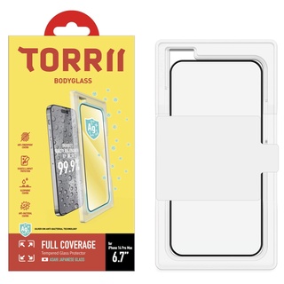 แผ่นกระจกป้องกันแบคทีเรีย TORRII BODYGLASS (Anti-bacterial) สำหรับ iPhon 14 ชนิดเต็มจอ มีอุปกรณ์ช่วยติดตั้งแผ่นกระจก