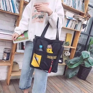 กระเป๋าผ้าสีพื้นช่องใส่ของเยอะ