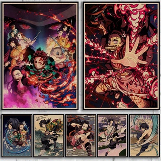 โปสเตอร์กระดาษคราฟท์ พิมพ์ลายอนิเมะ Demon Slayer: Kimetsu No Yaiba Tanjirou Nezuko คุณภาพสูง สําหรับตกแต่งบ้าน คาเฟ่ บาร์