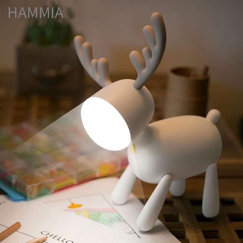 HAMMIA โคมไฟกลางคืน Led รูปกวาง แบบชาร์จ Usb สีขาว อบอุ่น สําหรับอ่านหนังสือ การเรียนรู้เด็ก Elk สีน้ำตาล LED Night Light
