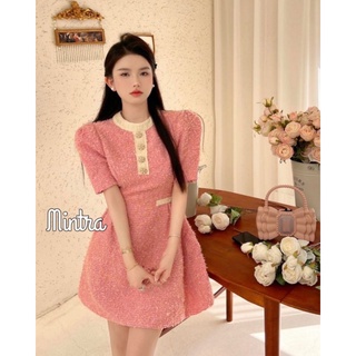 พร้อมส่ง💒Pink tweet dress💒 mintra