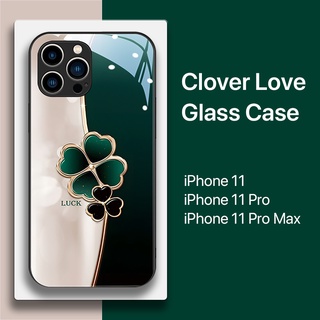 เคสไอโฟน  11 11Pro 11Promax X XR XS Max 7 Plus 8 Plus โคลเวอร์ แก้วสุดหรู หมีน่ารัก ซอฟท์กันกระแทก สวยงาม กระจกนิรภัยซิลิโคน