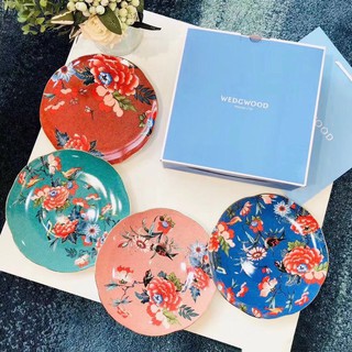 WEDGWOOD Wei Zhi Huo Yan Hong Peony 21cm Plate Four-Piece Bone China European Dinner Plate Dinner Plate Household Set